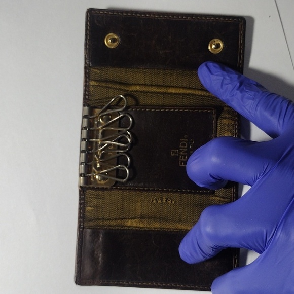 Luxury Fendi Zucca Pattern Brown Leather Six-Hook Key Case 3.75 x 2.25 in #04" - Picture 8 of 12